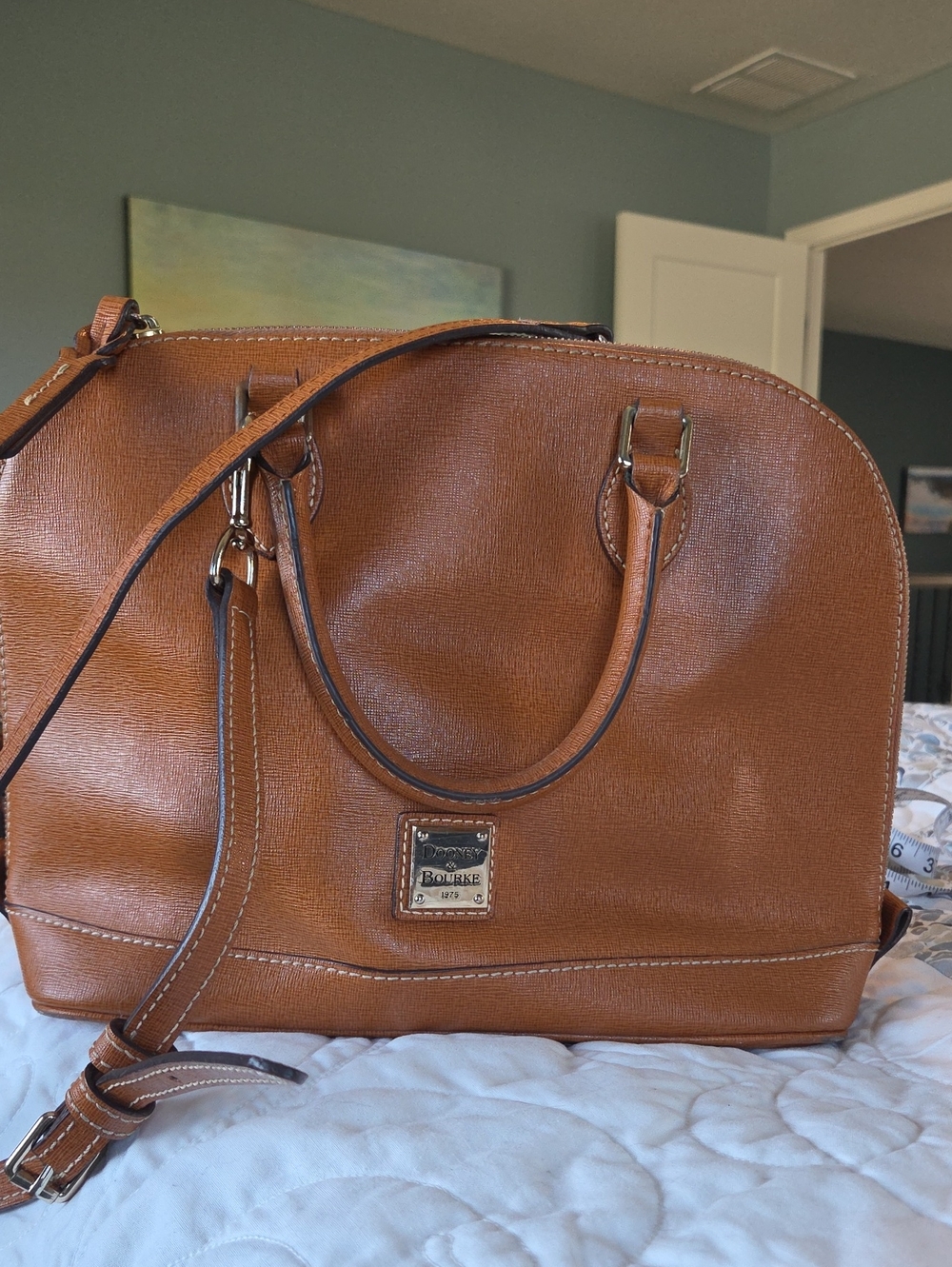 Dooney & Bourke Brown Leather Dome Satchel with Crossbody Strap